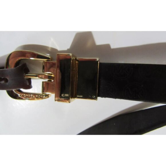 Michael Kors Monogram Logo Womens Reversible Belt Chocolate / Gold Sz Small New - Picture 4 of 5